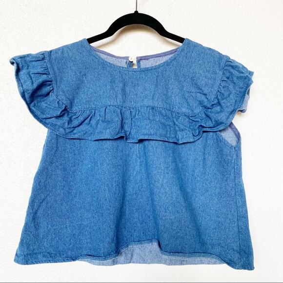 Unbranded Denim Ruffle Short Sleeve Top Size Small - Picture 1 of 8